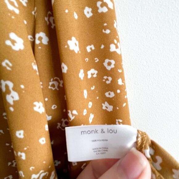 Monk & Lou Dress Floral Shift Mustard 3/4 Cuffed Sleeve Women's S - Picture 7 of 10